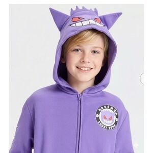 Boys' Pokemon Gengar Hooded Character Full Zip Fleece Sweatshirt - Purple XS 4-5